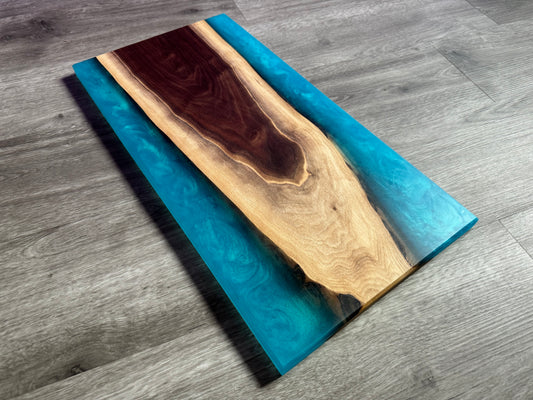 Walnut / Turquoise Live Edge Resin Charcuterie Board - The Longneck