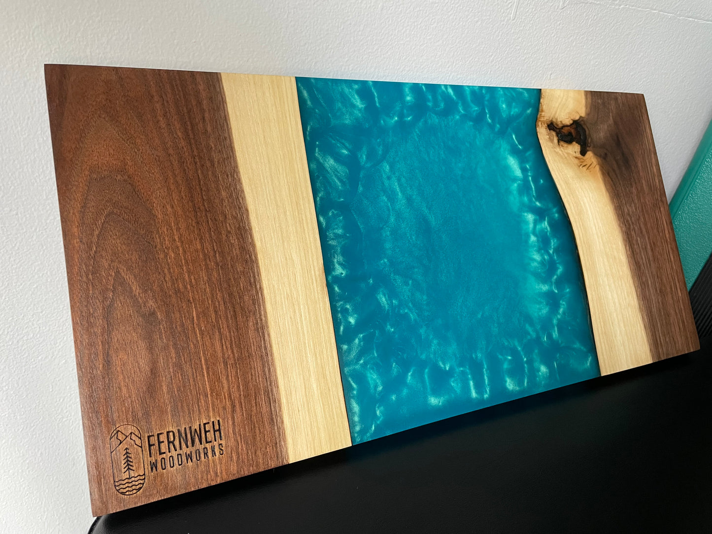 Walnut / Turquoise Live Edge Resin Charcuterie Board