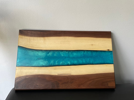 Walnut / Turquoise Live Edge Resin Charcuterie Board